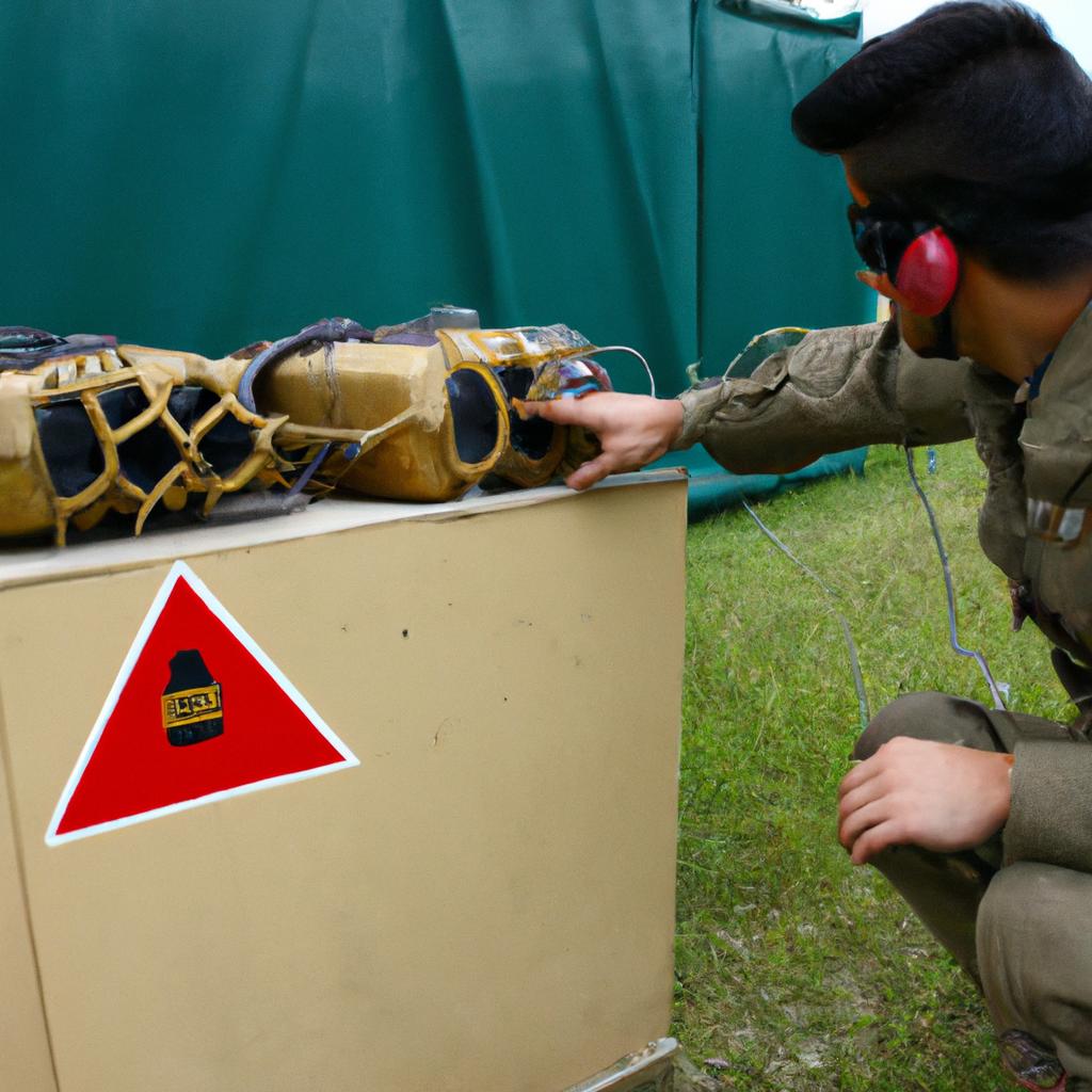 Soldier inspecting explosives safety equipment